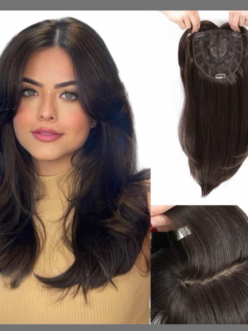 Molefi 19”Toppers For Thinning Hair,6.5x6.5”Large coverage, synthetic Blk/brn